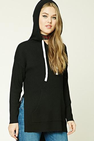Forever21 Ribbed Drawstring Hoodie
