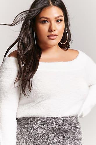 Forever21 Plus Size Fuzzy Off-the-shoulder Sweater