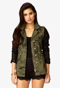 Forever21 Faux Leather Spiked Camo Jacket