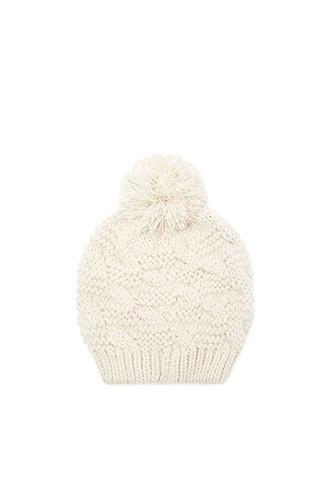 Forever21 Textured Knit Pom Beanie (cream)