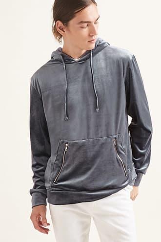 Forever21 Zip-pocket Velvet Hoodie
