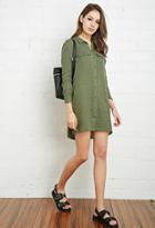 Forever21 Women's  Cotton Utility Shirt Dress (olive)