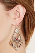 Forever21 Burgundy & Antique Gold Faux Stone Chandelier Earrings