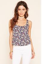 Forever21 Women's  Navy & Cream Floral Strappy-back Top