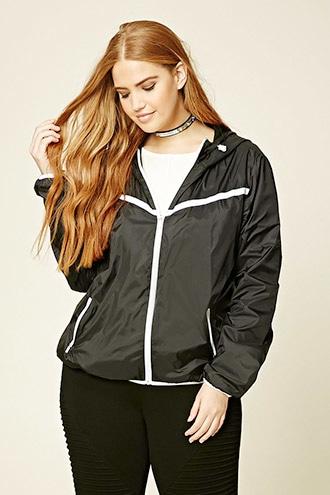 Forever21 Plus Women's  Black & White Plus Size Hooded Windbreaker