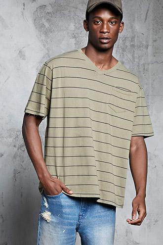 Forever21 Striped V-neck Pocket Tee