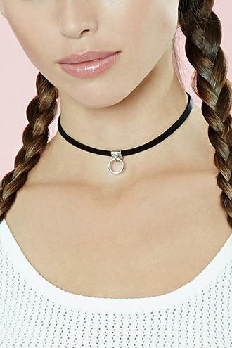 Forever21 Silver & Black Hoop Charm Choker