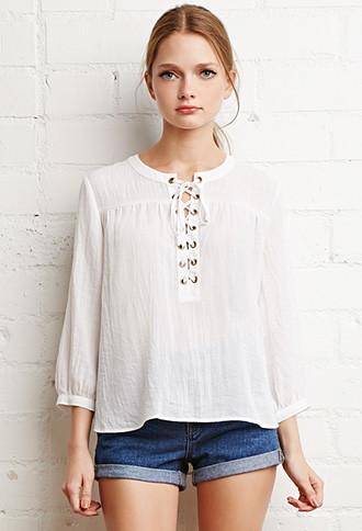 Forever21 Lace-up Peasant Top