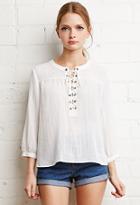 Forever21 Lace-up Peasant Top