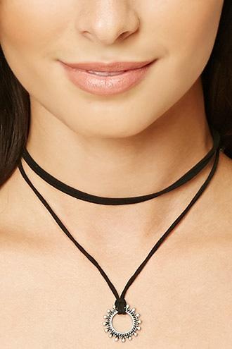 Forever21 Etched Sun Faux Suede Choker