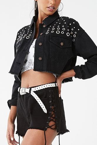 Forever21 Cropped Grommet Denim Jacket