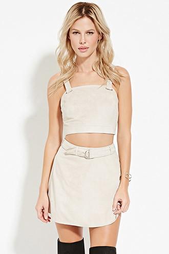 Forever21 Women's  Beige Faux Suede Mini Skirt