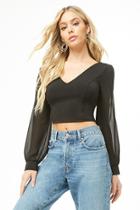 Forever21 Sheer Sleeve Lace-up Crop Top