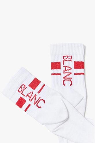 Forever21 Striped-trim Blanc Graphic Crew Socks