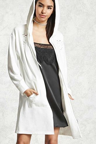 Forever21 Distressed Longline Zip Hoodie