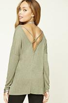 Forever21 Women's  Olive High-low Crisscross Back Top