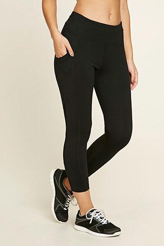 Forever21 Women's Black Active Marled Capri Leggings
