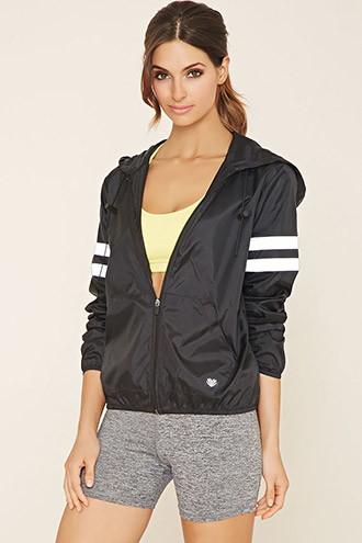 Forever21 Women's  Black Active Varsity-striped Jacket