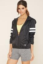 Forever21 Women's  Black Active Varsity-striped Jacket