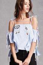 Forever21 Striped Open-shoulder Patch Top