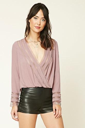 Love21 Women's  Contemporary Lace Surplice Top