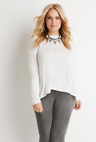 Forever21 Plus Chiffon-paneled Dropped Hem Top