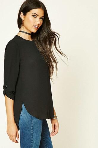 Forever21 Women's  Black Semi-sheer Chiffon Blouse