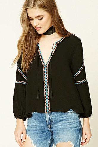 Forever21 Women's Boxy Tribal-inspired Top