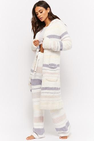 Forever21 Striped Fuzzy Hooded Cardigan