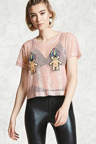 Forever21 Sheer Sequin Mesh Trolls Tee