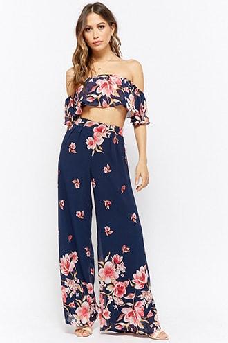 Forever21 Floral Print Crop Top & Palazzo Pants Set