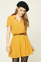 Forever21 Women's  Mustard Belted Pintuck Mini Dress