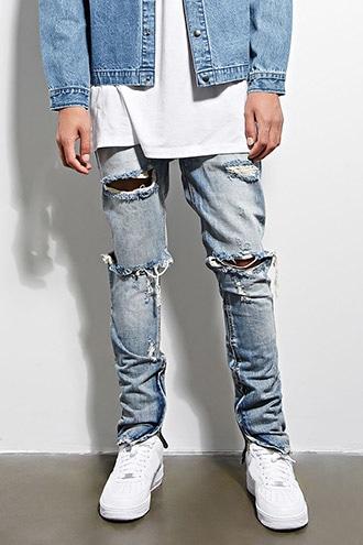 Forever21 Mnml Distressed Zip-hem Jeans