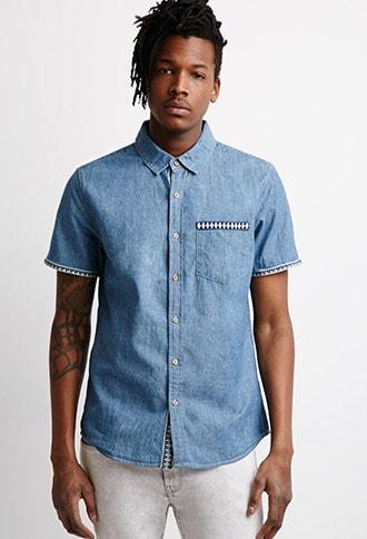 Forever21 Geo-trimmed Chambray Shirt