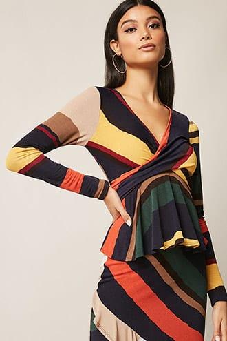 Forever21 Stripe Twist-front Surplice Top