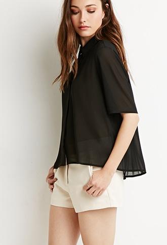 Forever21 Contemporary Pleated-back Crepe Shirt