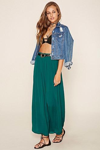 Love21 Women's  Teal Contemporary Satin Maxi Skirt