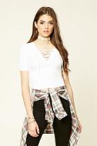 Forever21 Women's  White Ribbed Lace-up Crop Top