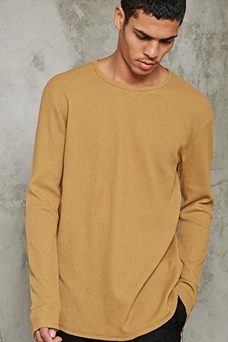 21 Men Men's  Taupe Raw-hem Thermal
