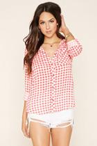 Forever21 Women's  Coral Plaid Button-down Shirt