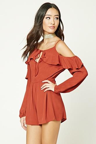 Forever21 Women's  Rust Open-shoulder Romper
