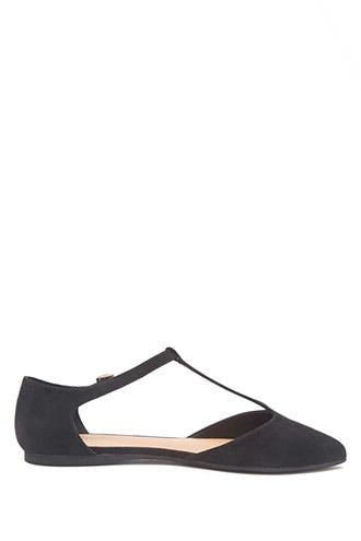 Forever21 Women's  Black Faux Suede T-strap Flats