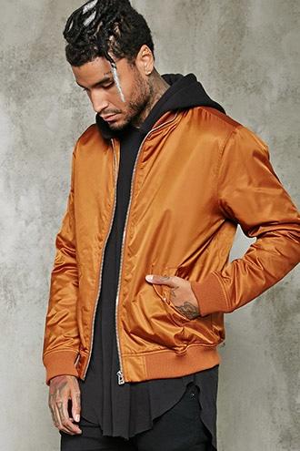 21 Men Men's  Rust Hooded Bomber Jacket