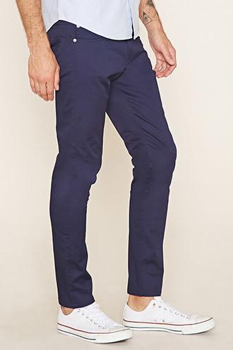 21 Men Men's  Navy Cotton-blend Slim Fit Pants