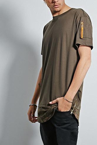 21 Men Men's  Olive Victorious Camo Print Panel Tee