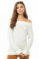Forever21 Metallic Off-the-shoulder Purl Knit Sweater