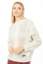 Forever21 Fringe-trim Mixed-knit Sweater