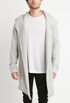 21 Men Heathered Longline Asymmetrical Hoodie