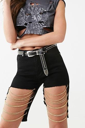 Forever21 Chain-link Denim Bermuda Shorts