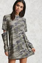 Forever21 Elbow-cutout Camo Print Tunic